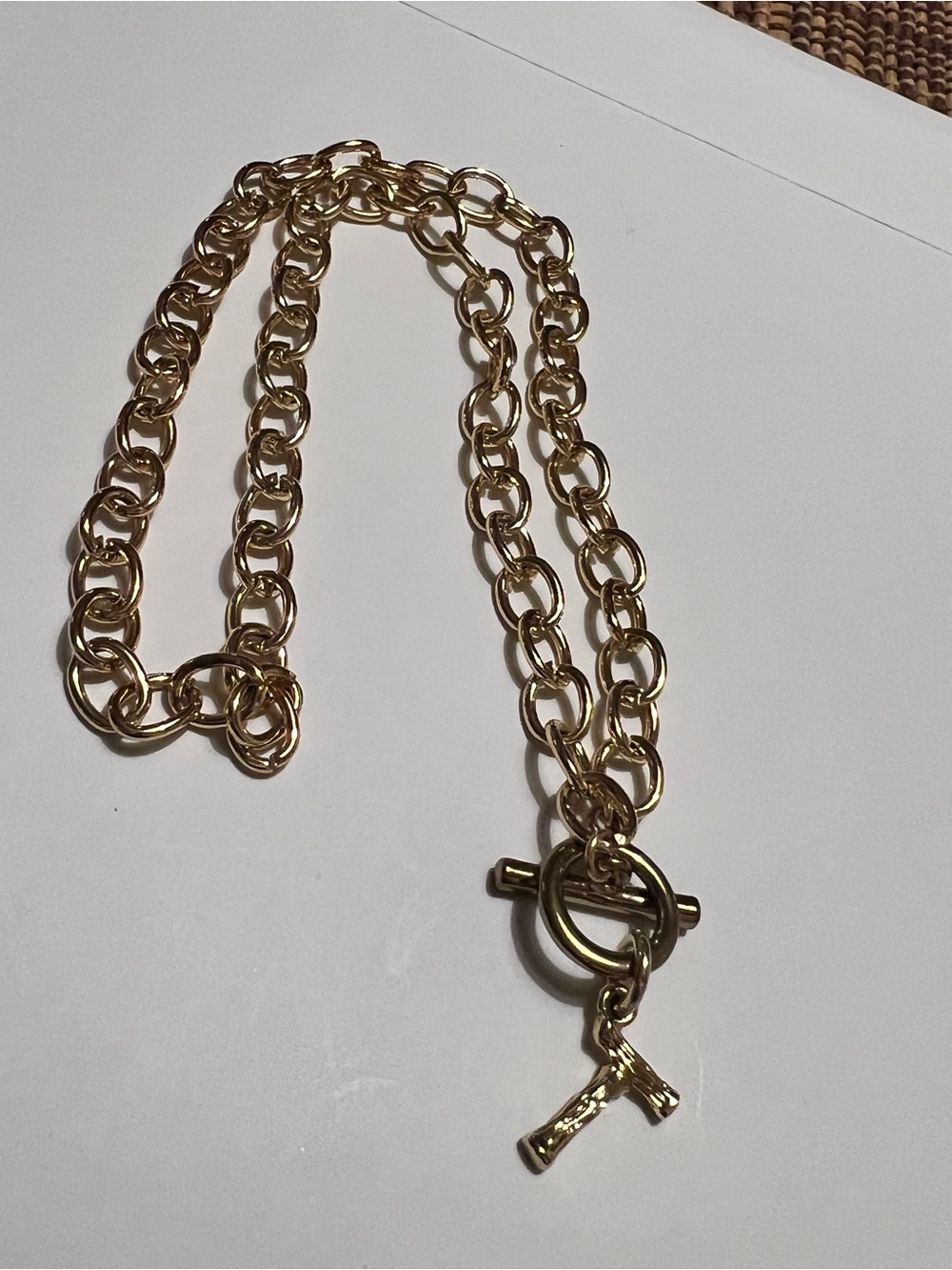Gold Dipped Chain Link Necklace with Toggle and T Charm